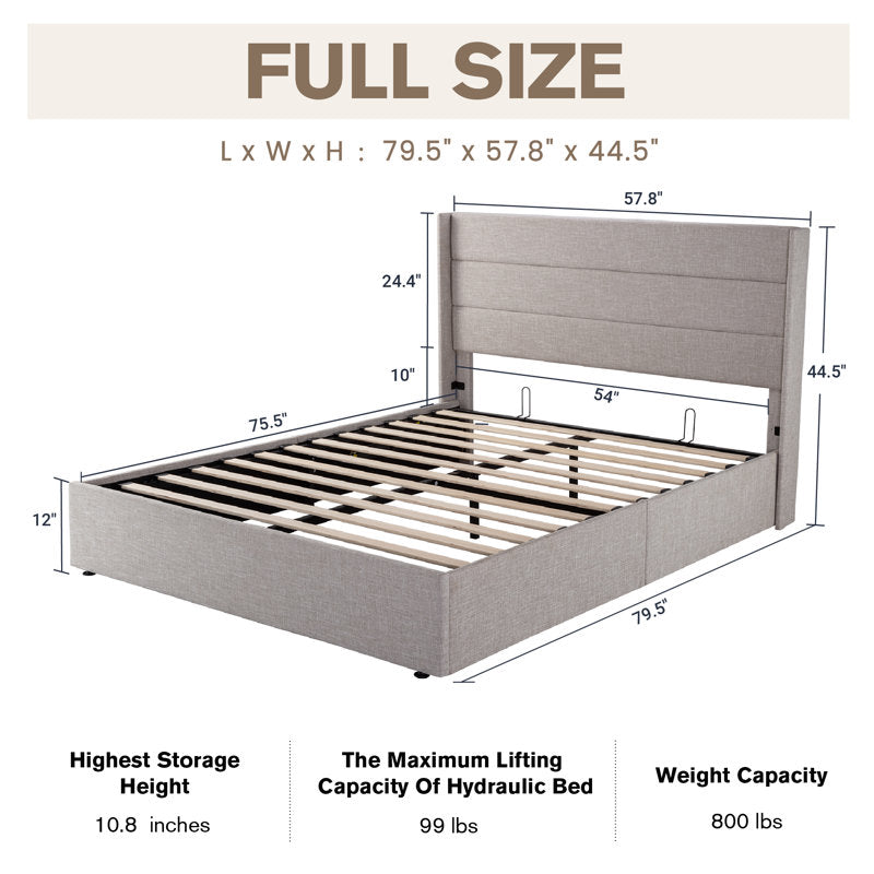 Braya Upholstered Platform Bed with Hydraulic Lift Storage